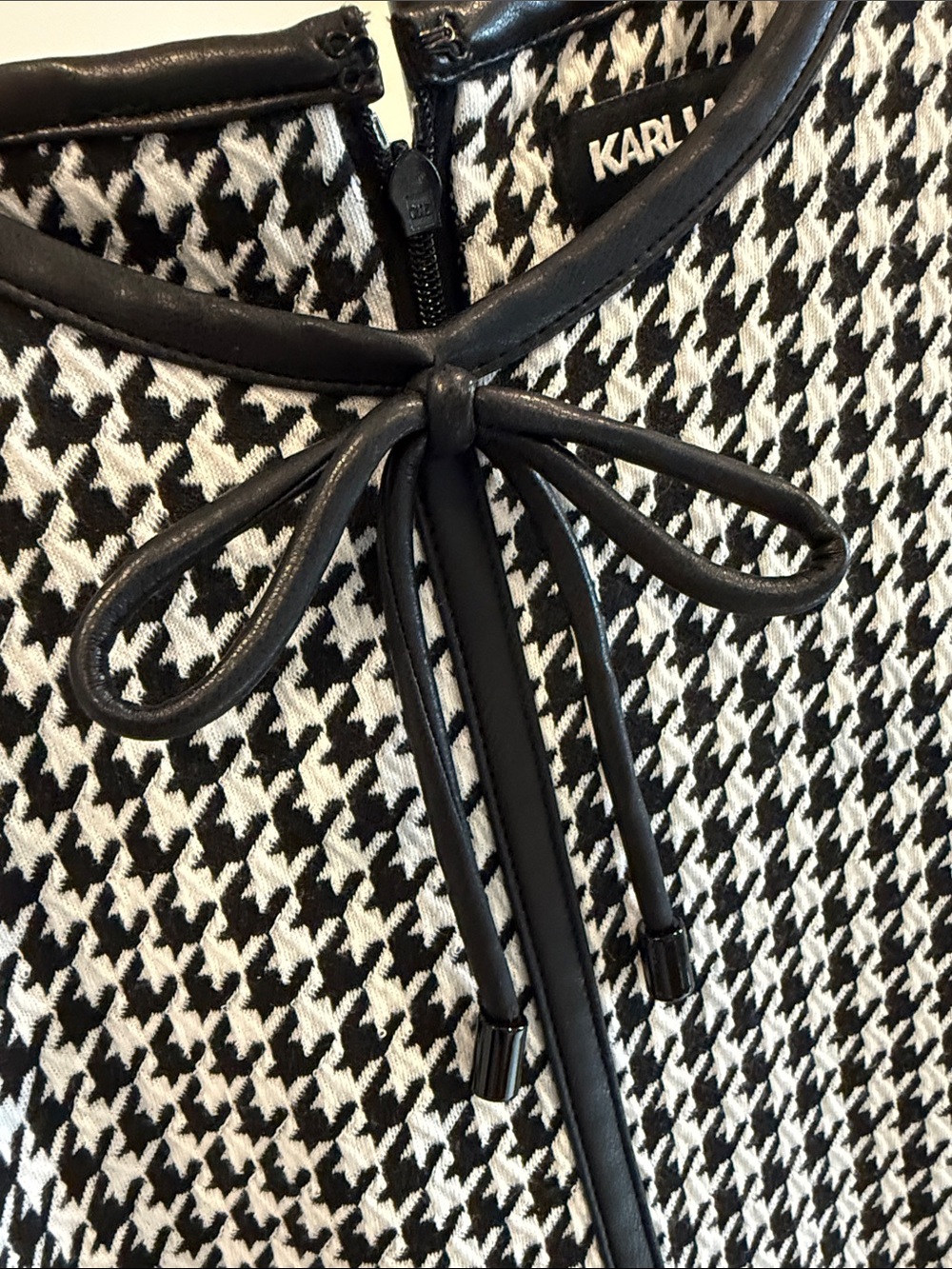 Karl Lagerfeld Black and White Houndstooth Midi Dress - Picture 3 of 6